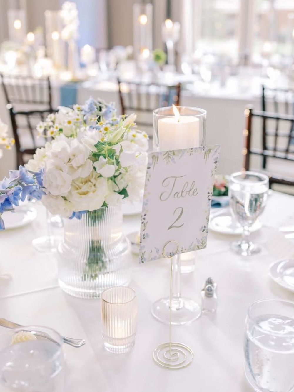 Custom Watercolor Wedding Table Numbers + Gold Holders – Set of 10